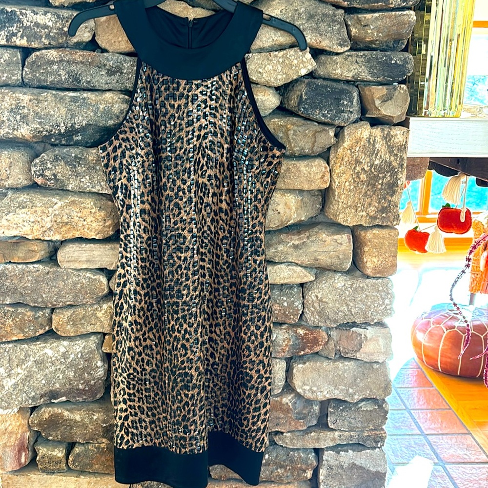 VINTAGE Cache Leopard print SEQUIN dress 🐆 🖤 8